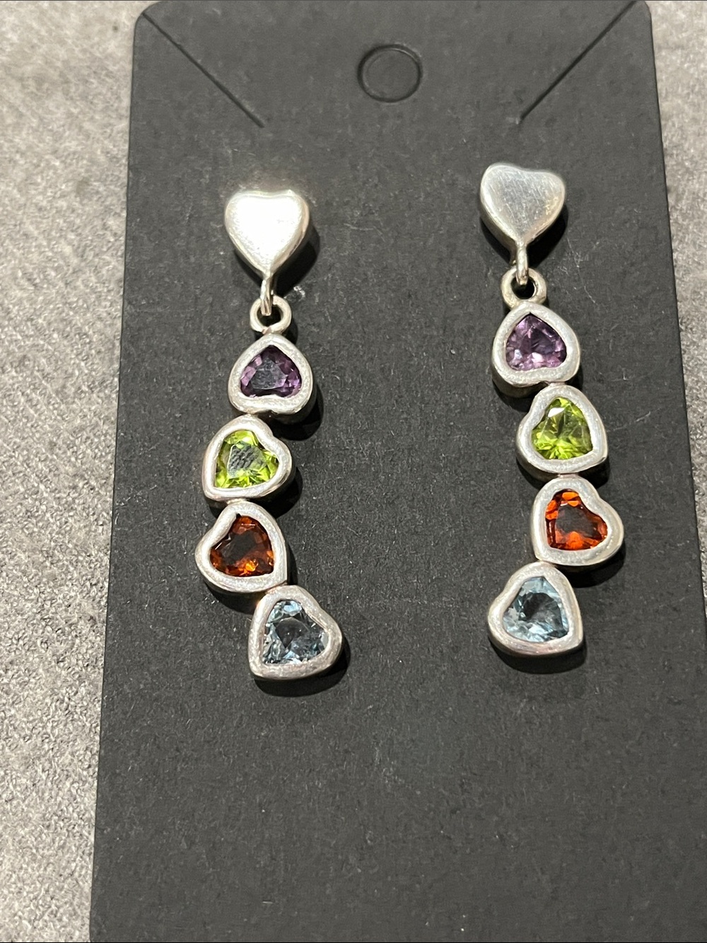 Sterling Multi-gemstone Heart Dangle Earrings